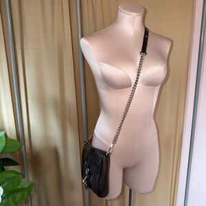 Black Leather Crossbody Bag with Chain Strap